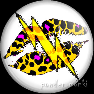 Yellow Leopard Lips Lightning - Retro 80's Badge/Magnet