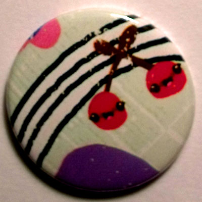 Cherries & Stripes Cute Smiling Badge 25mm - Click Image to Close