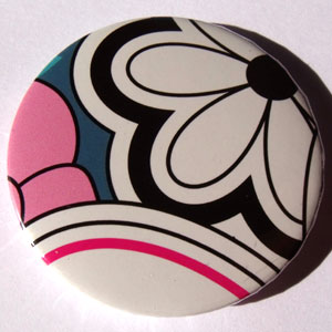 White Black Pink Blue Bold Floral 45mm Badge - Click Image to Close