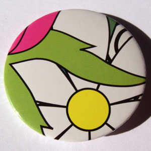 White Black Green Yellow Bold Floral 45mm Badge