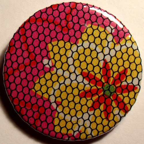 Pink Yellow Bright Floral Net 38mm Badge - Click Image to Close