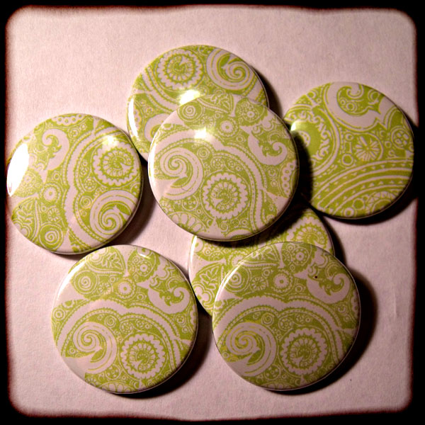 Green Abstract Floral Paisley 25mm Button Badge
