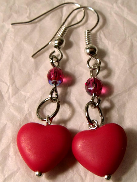 Pink Hearts & Crystal Earrings