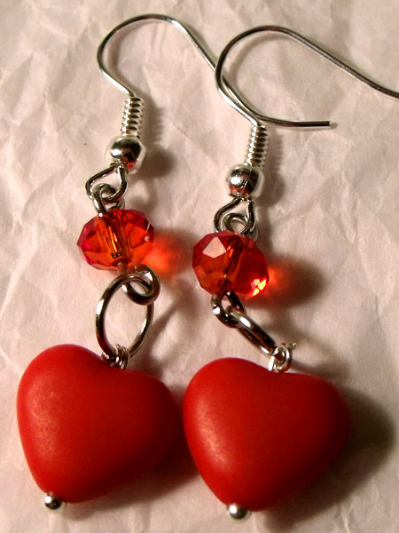 Red Hearts & Crystal Earrings