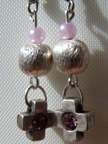 Purple & Silver Cross Earrings - Click Image to Close