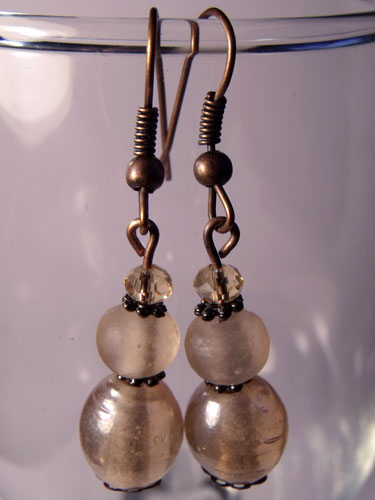 Peach Glass & Copper Earrings