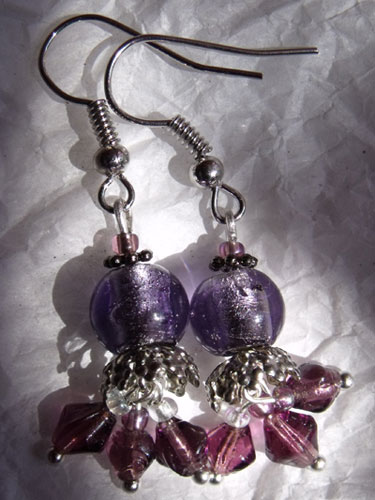 Purple Glass Foil & Droplet Earrings