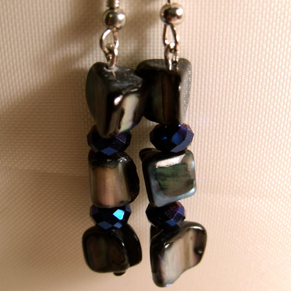 Blue Pearlescent Glass Chip Earrings
