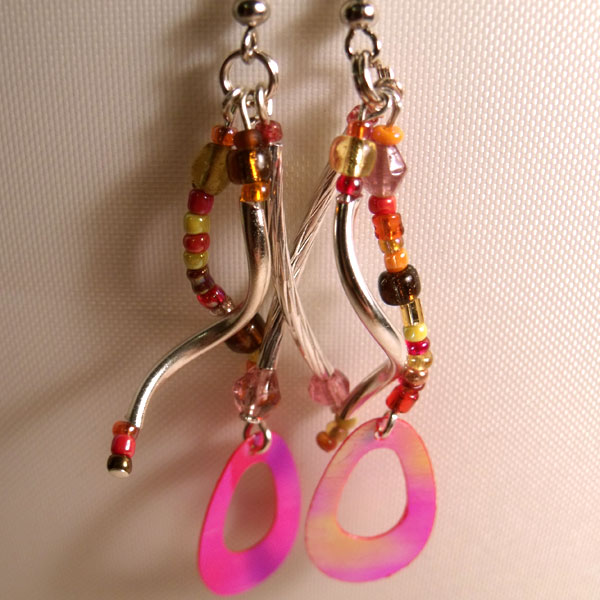Red, Orange, Yellow and Bronze Spiral Earrings - Click Image to Close