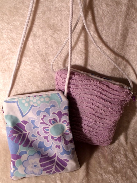 Purple Blue White Floral & Candlewick Upcycled Neck Purse