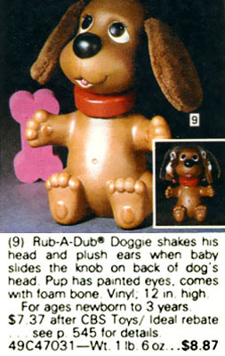 VINTAGE 1982 RUB-A-DUB DOGGIE BATH TOY FROM IDEAL CBS INC. NO. B-102 PUPPY  DOG