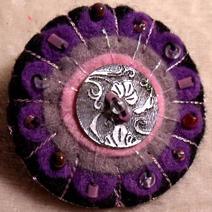 Purple, Slate, Pink & Black Felt Brooch - Click Image to Close