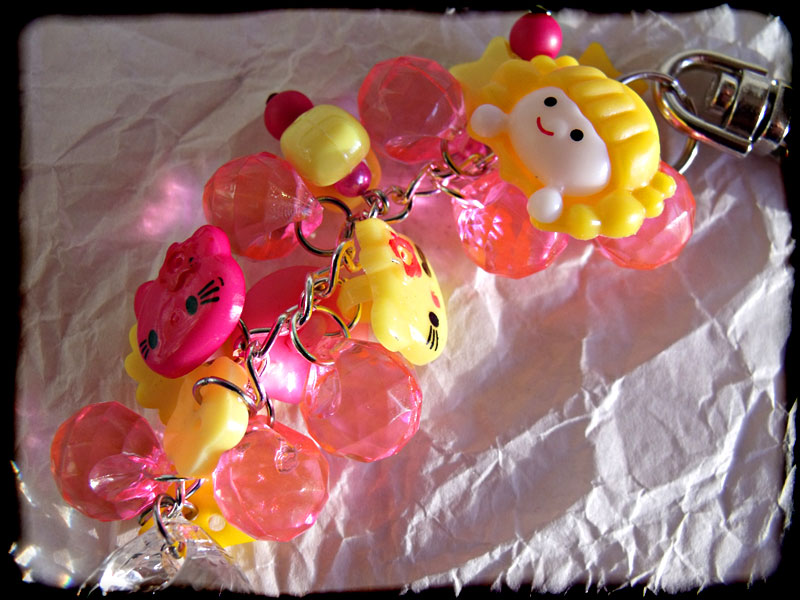 Yellow & Pink Cute Kawaii Bag Charm - Click Image to Close