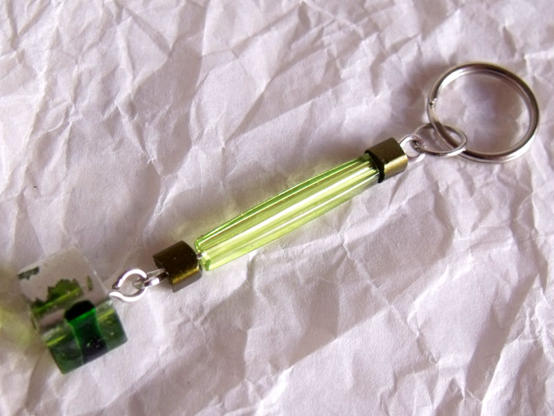 Green Tube & Glass Cube Key Charm/Mini Bag Charm - Click Image to Close