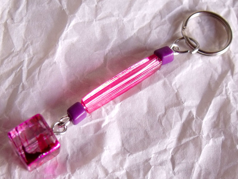 Pink Tube & Glass Cube Key Charm/Mini Bag Charm - Click Image to Close