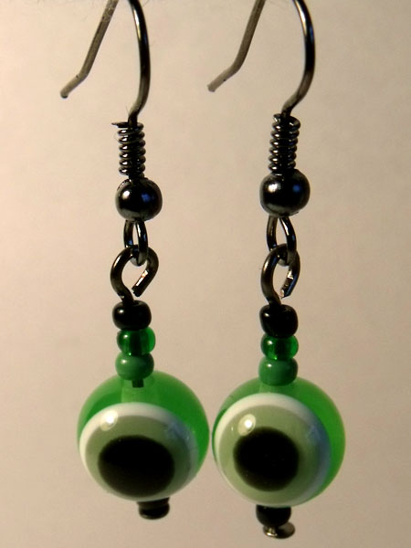 Green Evil Eye Earrings - Click Image to Close