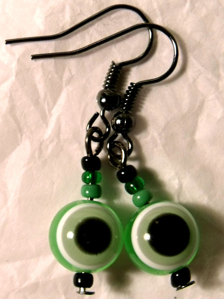 Green Evil Eye Earrings - Click Image to Close