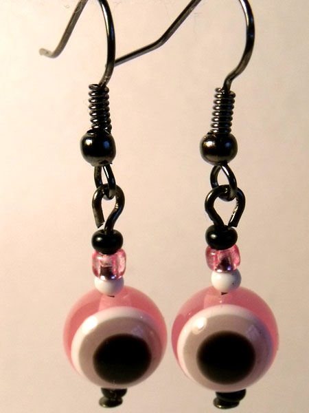 Pink Evil Eye Earrings - Click Image to Close