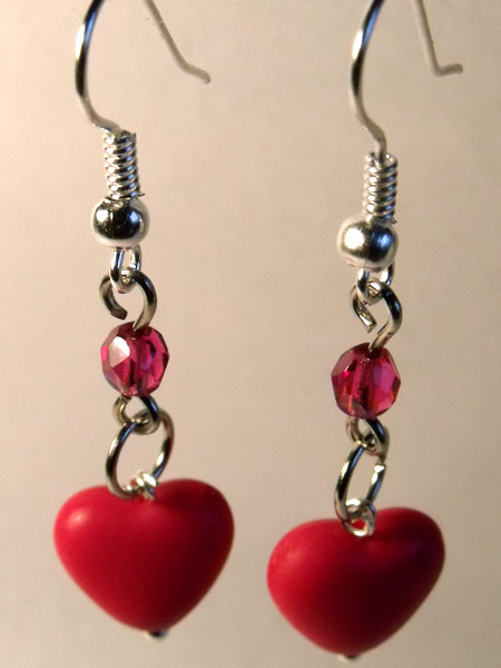 Pink Hearts & Crystal Earrings - Click Image to Close