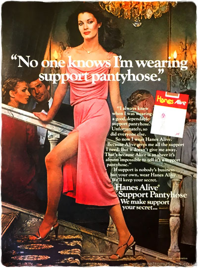 A sliver of support in 12 colors: Hanes Alive Pantyhose ad 1989